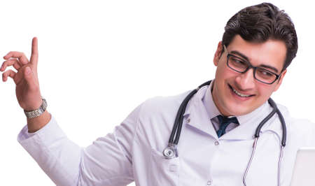 Doctor in telemediine mhealth concept on whiteの写真素材