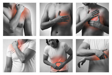 Collage of man suffering from acute pain