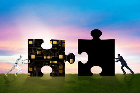 Robot and human cooperating in jigsaw puzzle