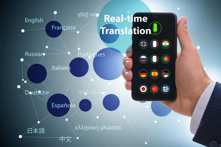 The concept of real time translation with smartphone appの写真素材