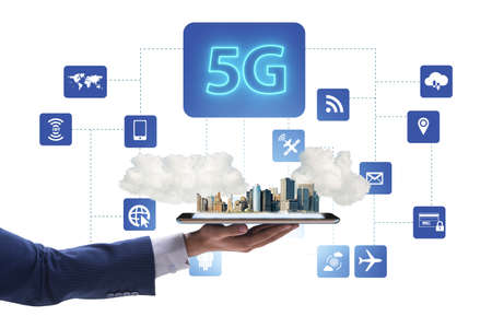 5G technology concept - high internet speedの写真素材