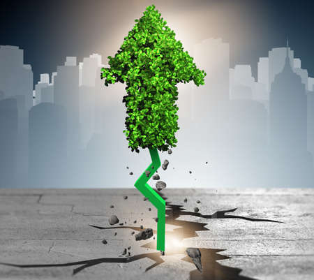 Green arrow pointing upwards - 3d renderingの写真素材