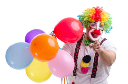 Funny clown with balloons isolated on white backgroundの写真素材