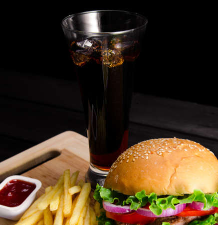 Burger served in bun in nutrition fast food conceptの写真素材