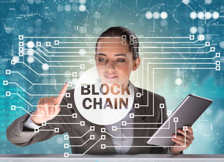 Businesswoman in blockchain cryptocurrency concept