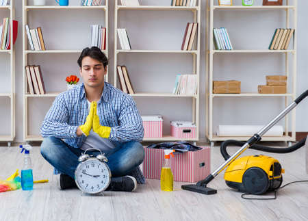 Man doing cleaning at homeの写真素材