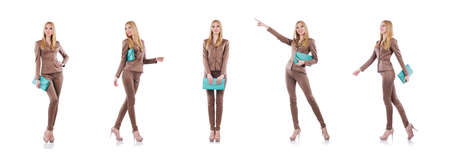 Model wearing fashionable clothing on whiteの写真素材