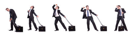 Businessman with chain isolated on the whiteの写真素材