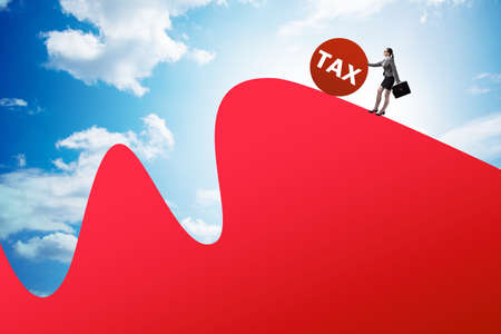 Businesswoman in tax concept on mountainの写真素材