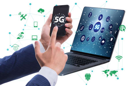 5G mobile technology concept - high internet speedの写真素材