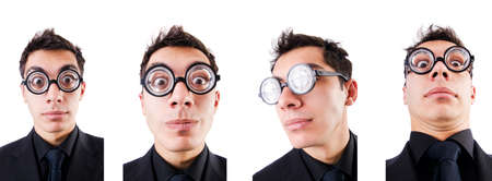 Nerd businessman isolated on the whiteの写真素材