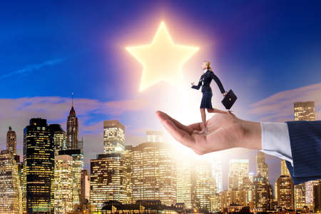 Hand holding businesswoman in success and promotion concept