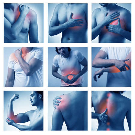 Collage of man suffering from acute painの写真素材