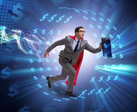 Businessman in hamster wheel chasing dollarsの写真素材