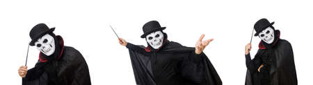 Man in horror costume with mask isolated on white