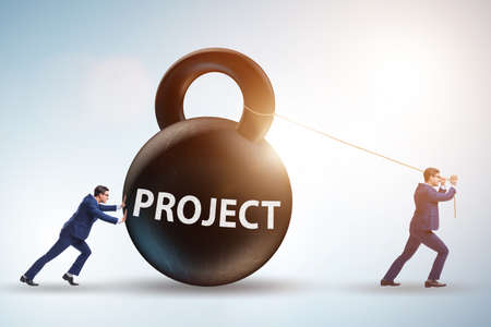Businessman trying to deliver difficult projectの写真素材