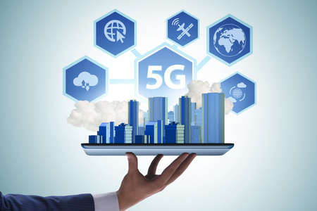 5G mobile technology concept - high internet speedの写真素材