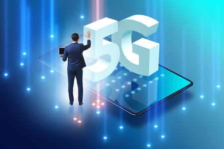 Businessman in 5g high internet speed conceptの写真素材