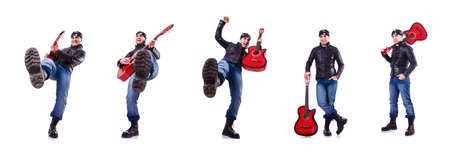 Guitar player isolated on white background