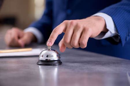 Hotel reception bell at the counter