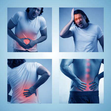 Collage of man suffering from acute painの写真素材