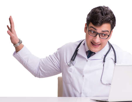 Doctor in telemediine mhealth concept on whiteの写真素材