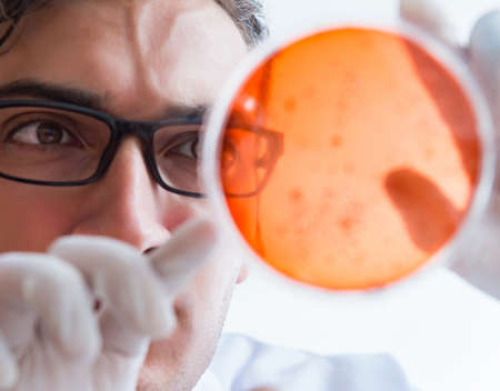 Chemist working in the laboratory with hazardous chemicalsの写真素材