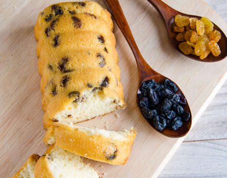 Sweet bread with raisins baked for christmasの写真素材
