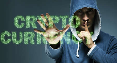 Hacker hacking cryptocurrency in blockchain concept