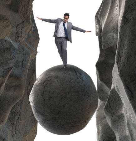 Young businessman in business risk and uncertainty conceptの写真素材