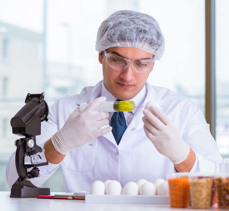 Nutrition expert testing food products in labの写真素材
