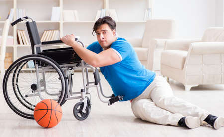 Young basketball player on wheelchair recovering from injury