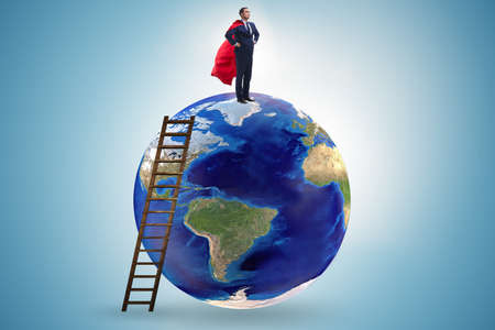 Businessman on top of the worldの写真素材