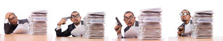 Busy businessman with lots of papers