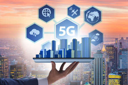 5G mobile technology concept - high internet speedの写真素材