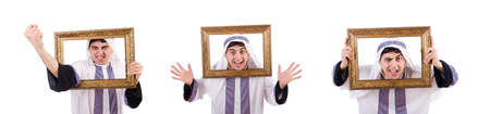 Arab with picture frame on whiteの写真素材