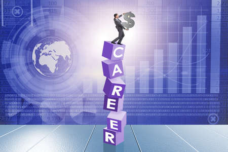 Career concept with businessman on top of blocksの写真素材
