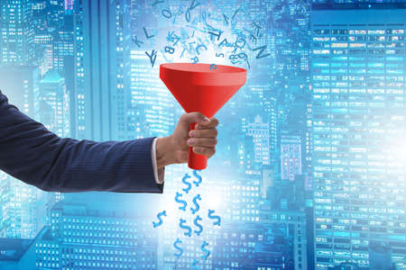 Data monetization concept with funnel and businessmanの写真素材