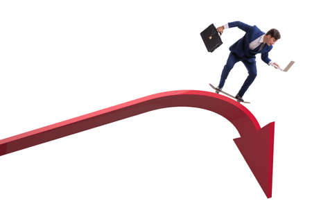 Businessman riding skateboard on financial graph