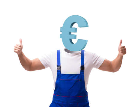 The worker with euro head in business conceptの写真素材