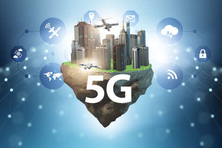 The concept of 5g technology with floating islandの写真素材