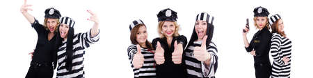Prisoner and police isolated on the white