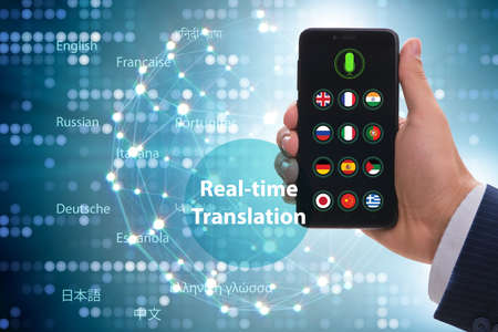 The concept of real time translation with smartphone appの写真素材