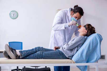 Young boy visiting doctor in hospitalの写真素材