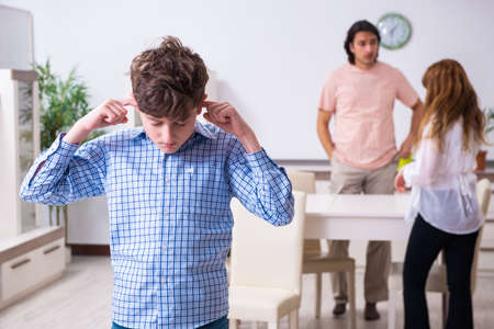 Family conflict with husband and wife and childの写真素材