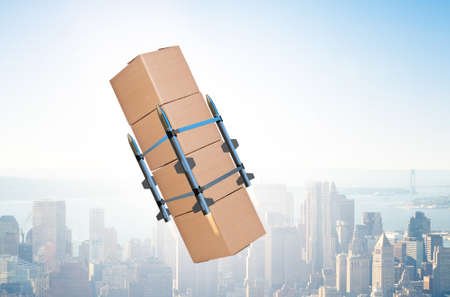 Concept with box delivery and rocketsの写真素材