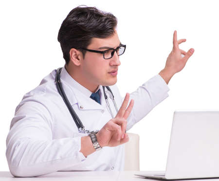 Doctor in telemediine mhealth concept on whiteの写真素材