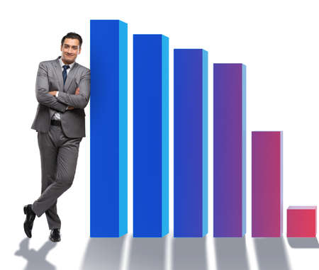 Young businessman in business concept with bar chartsの写真素材