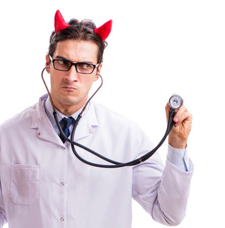 Devil doctor in funny medical concept isolated on white backgrou
