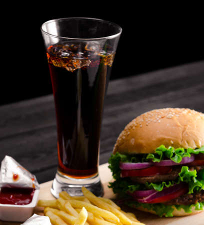 Burger served in bun in nutrition fast food conceptの写真素材